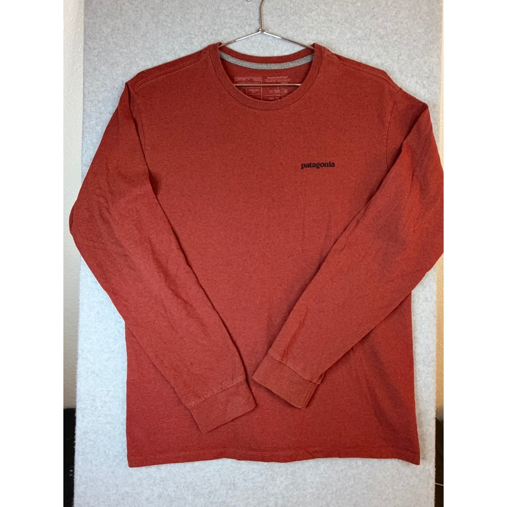 Patagonia Mens Long Sleeve Responsibili-Tee Rust Red Logo Graphic T-Shirt XL